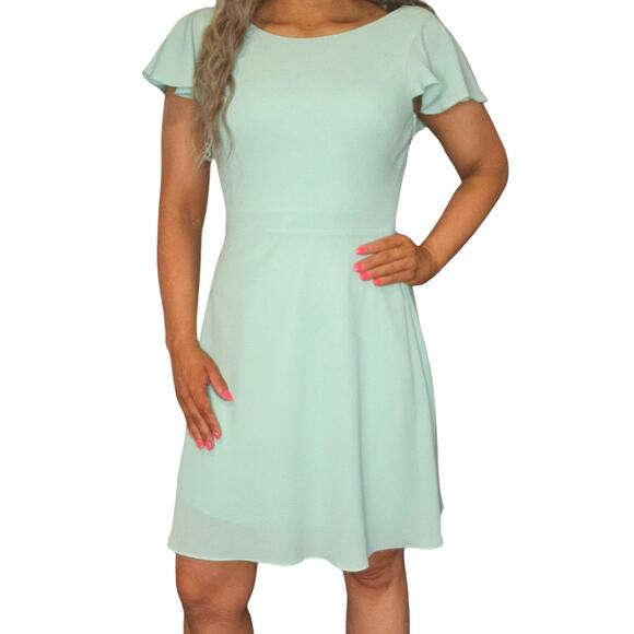 London Times Dress Womens 10 Mint Green Sea Foam Ruffle Butterfly Fit Flare - Picture 1 of 16